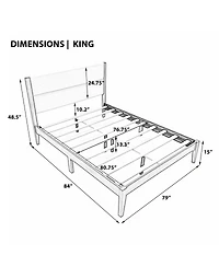 Streamdale Furniture Mid-Century Modern King Platform Bed with Upholstered Headboard