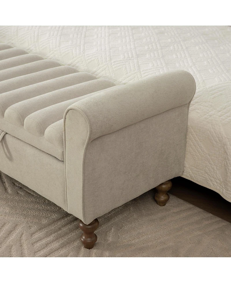 Streamdale Furniture Modern Upholstered Storage Bench with Rolled Arms Greige