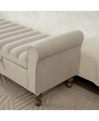 Streamdale Furniture Modern Upholstered Storage Bench with Rolled Arms Greige