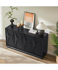 Streamdale Furniture 4-Door Solid Wood Carved Accent Cabinet with Adjustable Shelves