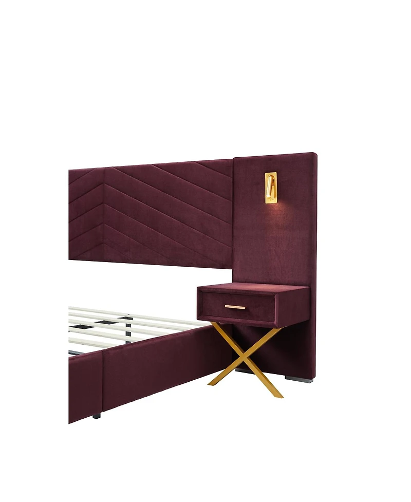 Streamdale Furniture Queen Size Velvet Wingback Platform Bed with Vertical Channel Tufted Headboard