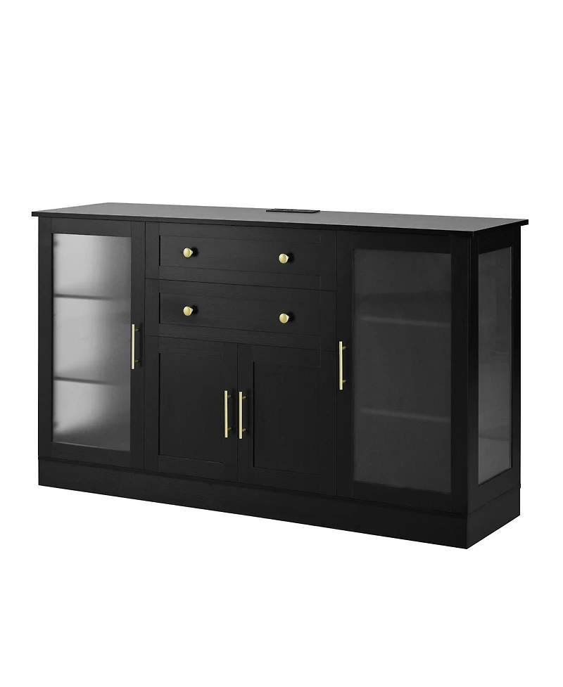 Streamdale Furniture U-Style 58.3'' Modern Buffet Sideboard with 4 Doors 2 Drawers and Power Outlet