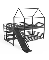 Streamdale Furniture Full Metal House Bunk Bed with Storage Stairs Slide Safety Rails