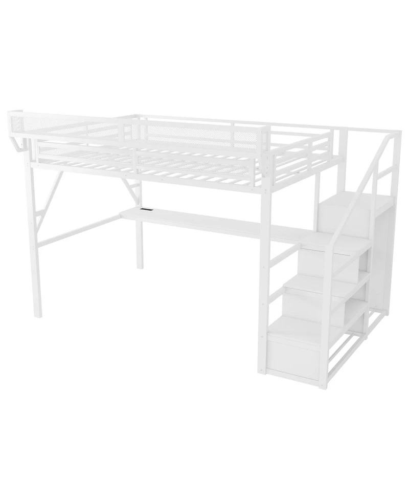 Streamdale Furniture Loft Bed with Desk Charging Station and Stairs