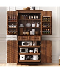 Streamdale Furniture 71'' Tall Farmhouse Kitchen Pantry with 3 Pull-Out Organizers and 2 Drawers