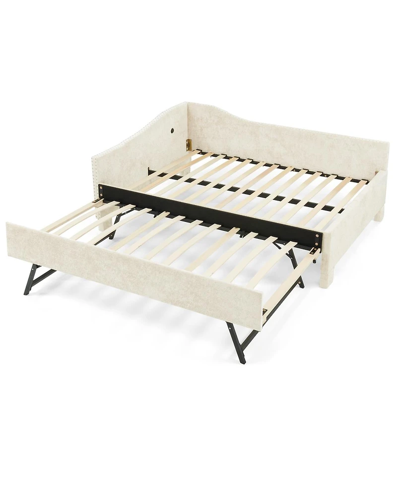 Streamdale Furniture Twin Curved Padded Daybed with Trundle and Usb Port