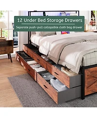 Streamdale Furniture Queen Bed Frame with Storage Headboard 12 Drawers and Led Lights