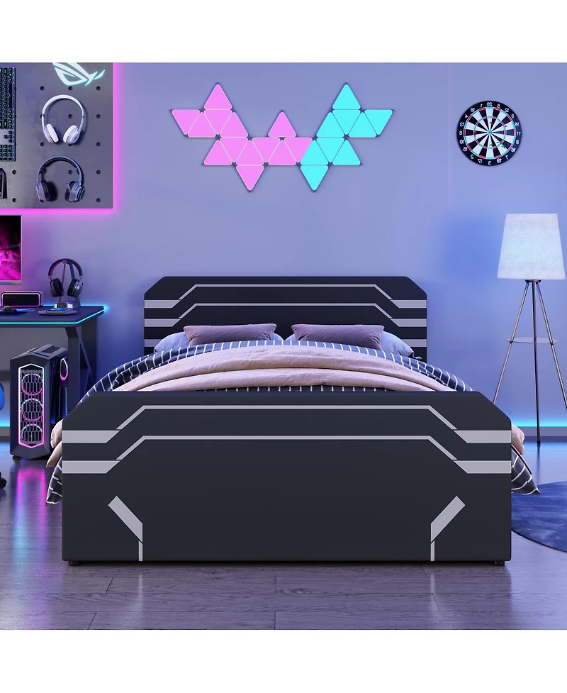 Streamdale Furniture Queen-Size Cyberpunk Hydraulic Storage Gaming Bed with Padded Headboard