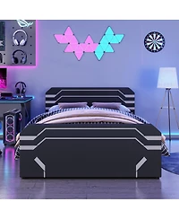 Streamdale Furniture Queen-Size Cyberpunk Hydraulic Storage Gaming Bed with Padded Headboard