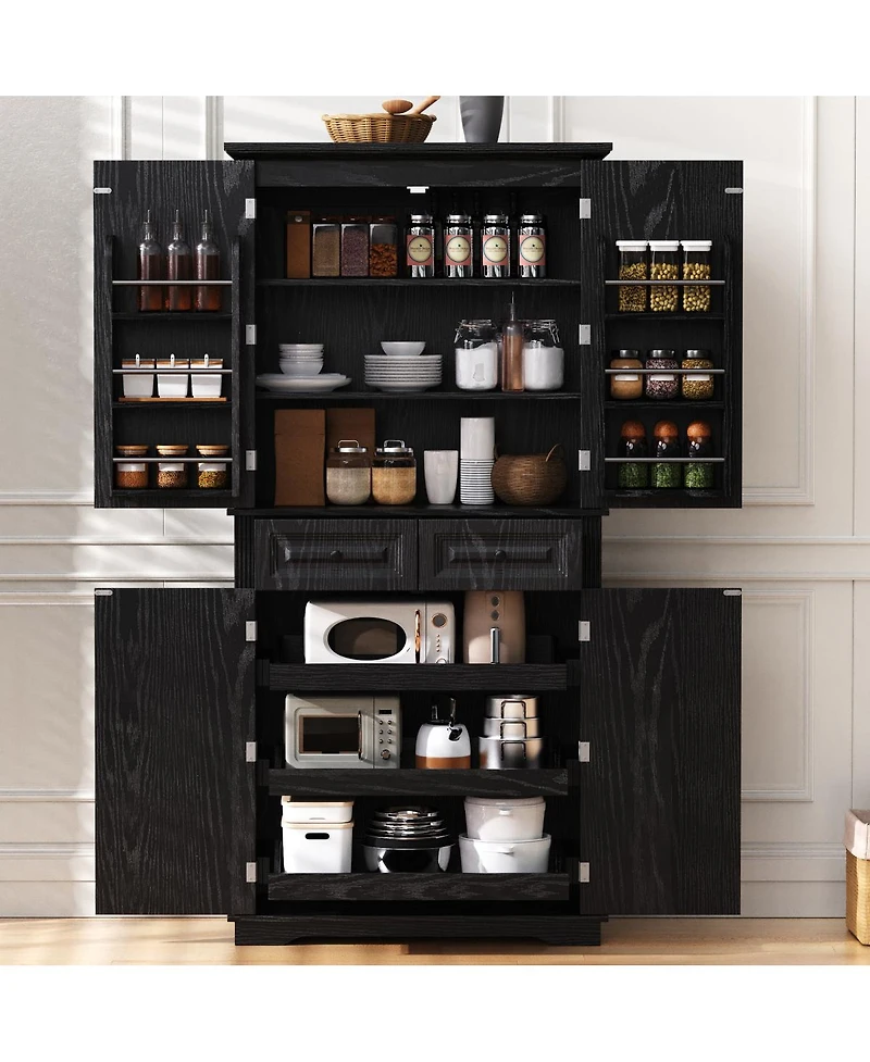 Streamdale Furniture 71'' Tall Farmhouse Kitchen Pantry with 3 Pull-Out Organizers and 6 Door Shelves