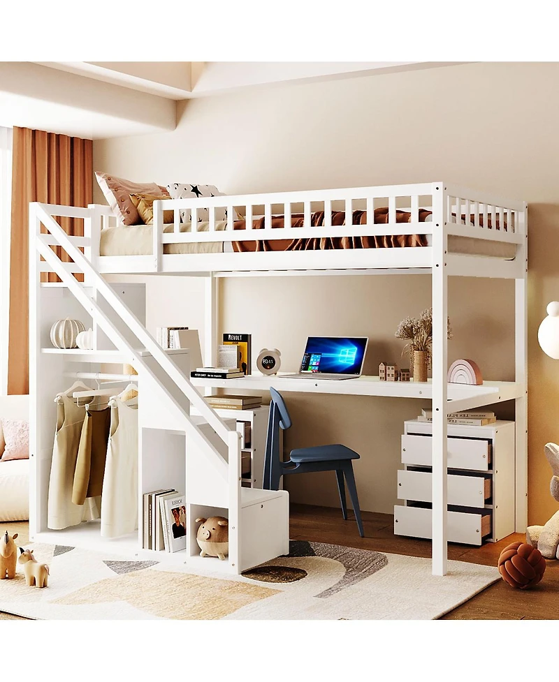 Streamdale Furniture Loft Bed with Two Chest of Drawers Desk and Light Strip