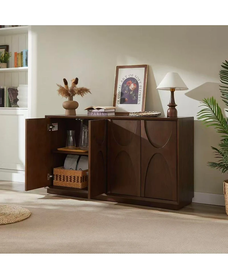 Streamdale Furniture 4-Door Solid Wood Carved Accent Cabinet with Adjustable Shelves