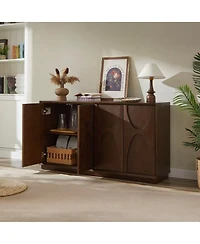 Streamdale Furniture 4-Door Solid Wood Carved Accent Cabinet with Adjustable Shelves