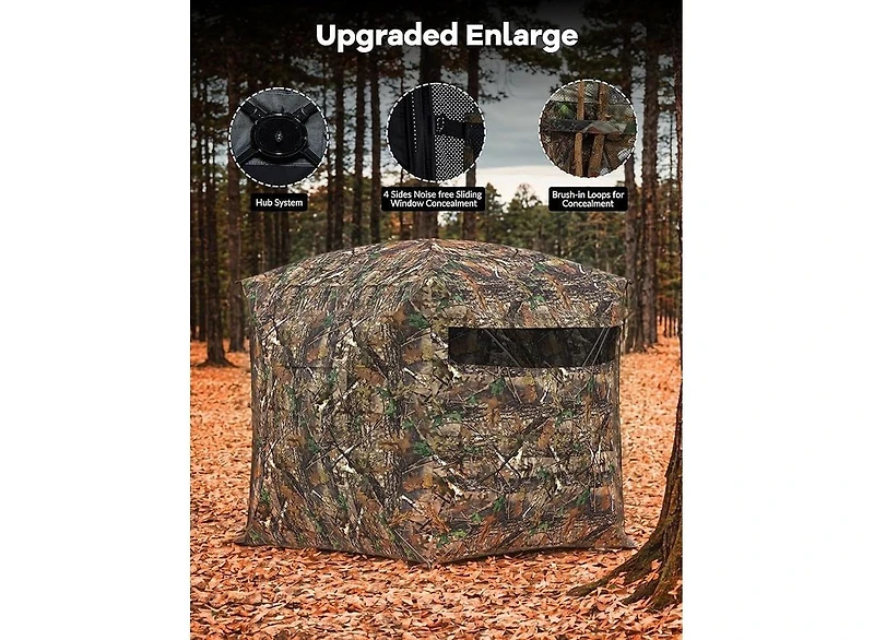 gaomon Hunting Blind, 2-3 People Hunting Tent, 58" 58" 66" H with 270degree(s) See Through Windows and Silent Magnetic Door