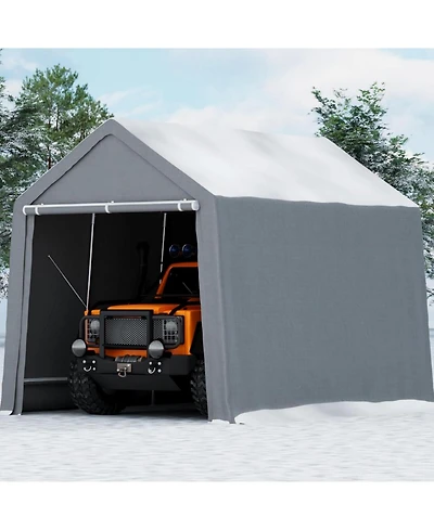 gaomon Heavy Duty Outdoor Storage Shed, 10x15 Feet Carport with Roll-Up Zipper Door, Waterproof Storage Tent Shelter Canopy for Motorcycle, Bike, Car