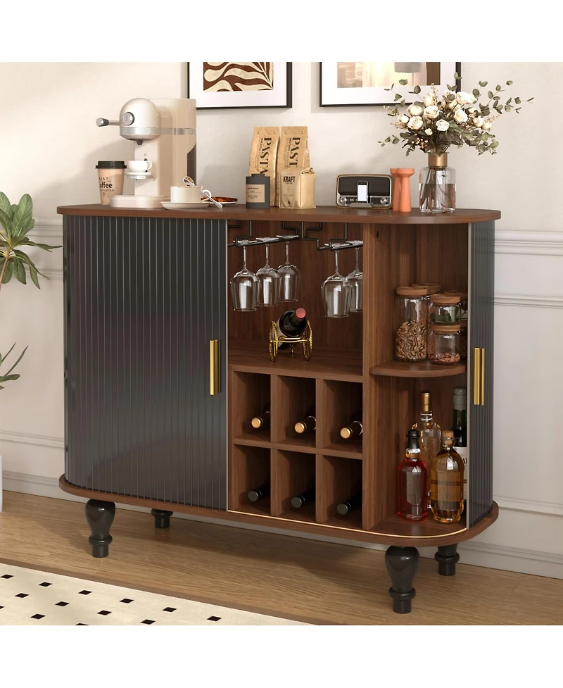 Streamdale Furniture 39'' Fluted Mid-Century Modern Bar Cabinet with Wine Storage and Drawer