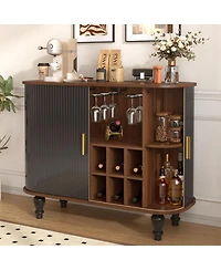 Streamdale Furniture 39'' Fluted Mid-Century Modern Bar Cabinet with Wine Storage and Drawer