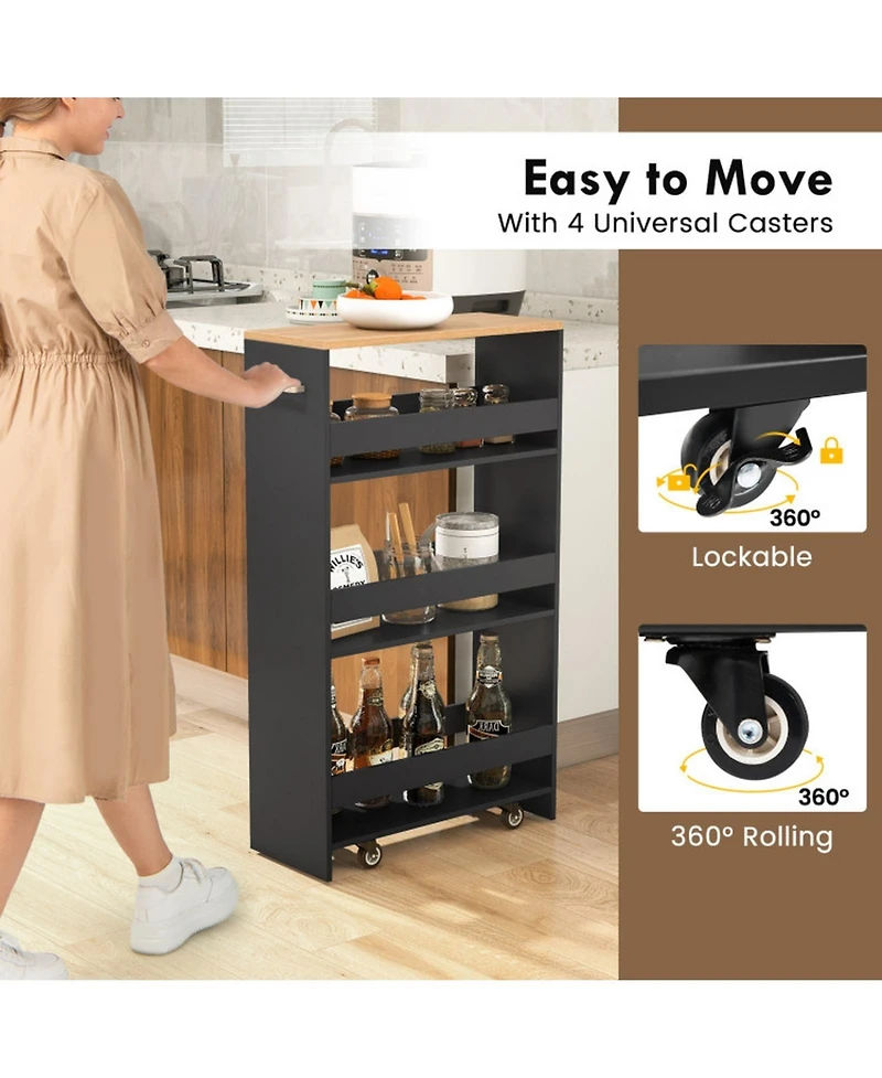 Gouun Narrow Rolling Storage Cart with 4-Tier Open Shelves and Lockable Wheels