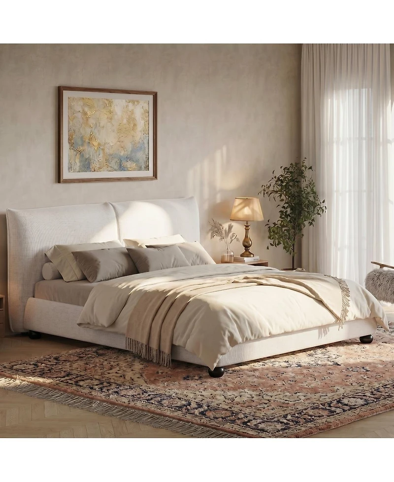 Streamdale Furniture California King Upholstered Platform Bed with Linen Pillow-Back Headboard