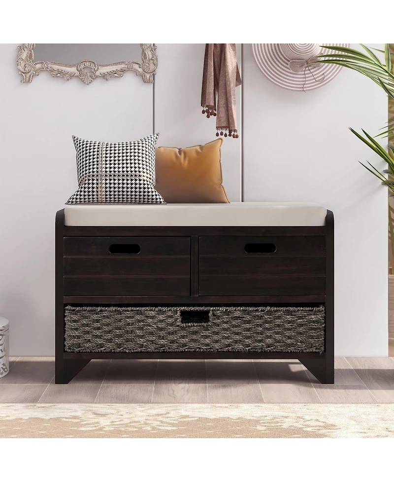 Streamdale Furniture Storage Bench with 2 Drawers Removable Basket and Cushion