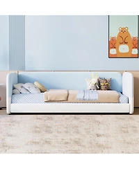 Streamdale Furniture Twin Montessori Floor Bed with Upholstered Headboard and Armrests