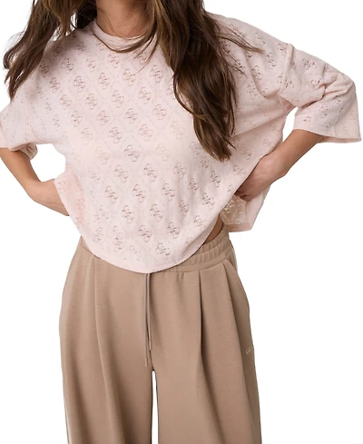 Guess Women's 4G Rhombus Jacquard Crewneck Short-Sleeve Knit T-Shirt
