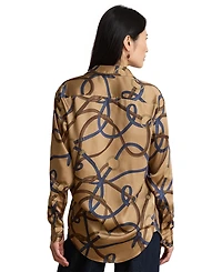 Lauren Ralph Petite Relaxed-Fit Belting-Print Twill Button-Up Top