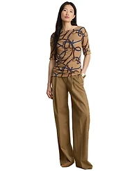 Lauren Ralph Petite Belting-Print Cotton Boatneck Slim-Fit Top