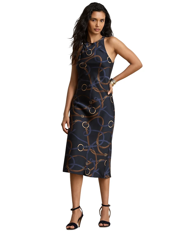Lauren Ralph Petite Belting-Print Twill Sleeveless Midi Dress