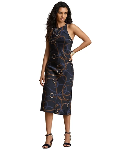 Lauren Ralph Petite Belting-Print Twill Sleeveless Midi Dress