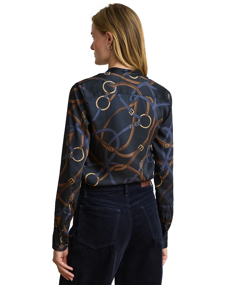 Lauren Ralph Petite Belting Print Ruffle-Trim Twill Shirt