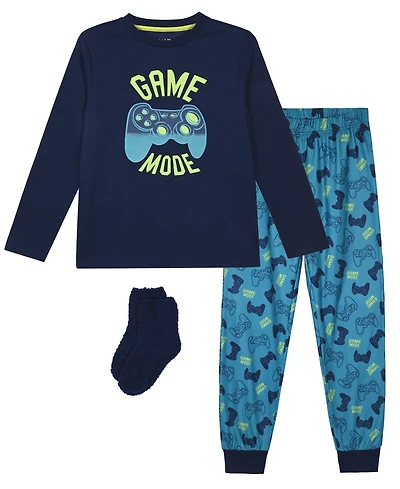 Max & Olivia Boys' 6-14 Bmi Gaming Print T-Shirt, Joggers and Socks, 3-Piece Pajama Set