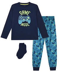 Max & Olivia Boys' 6-14 Bmi Gaming Print T-Shirt, Joggers and Socks, 3-Piece Pajama Set
