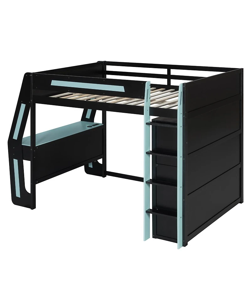 Streamdale Furniture Full Size Gaming Loft Bed with Desk Rgb Lights Storage and Staircase