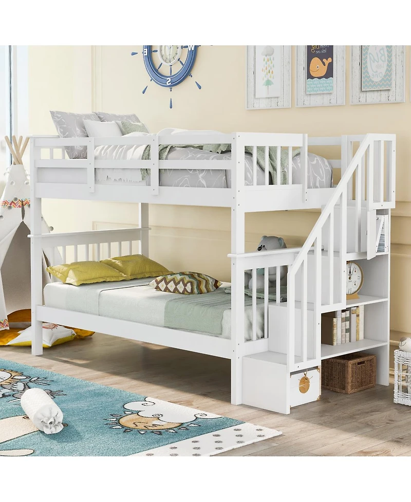 Streamdale Furniture Twin-Over-Twin Stairway Bunk Bed with Storage