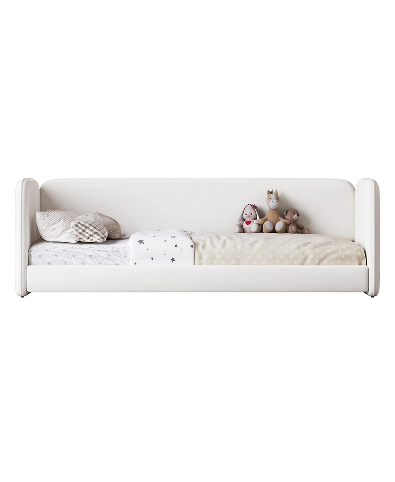 Streamdale Furniture Twin Size Upholstered Velvet Floor Bed with Protective Sides