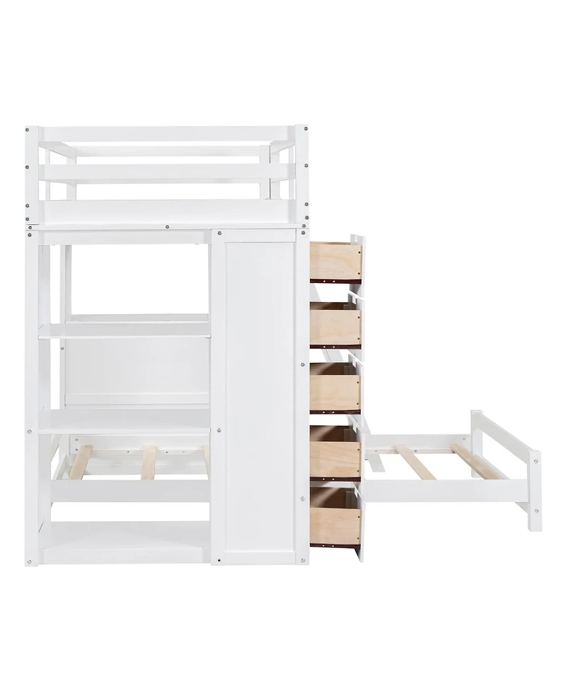 Streamdale Furniture Twin over Twin Bunk Bed with Led Light and Usb Ports