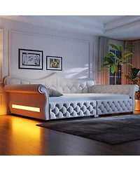 Streamdale Furniture Queen Size Upholstered Led Daybed with Nailhead Trim
