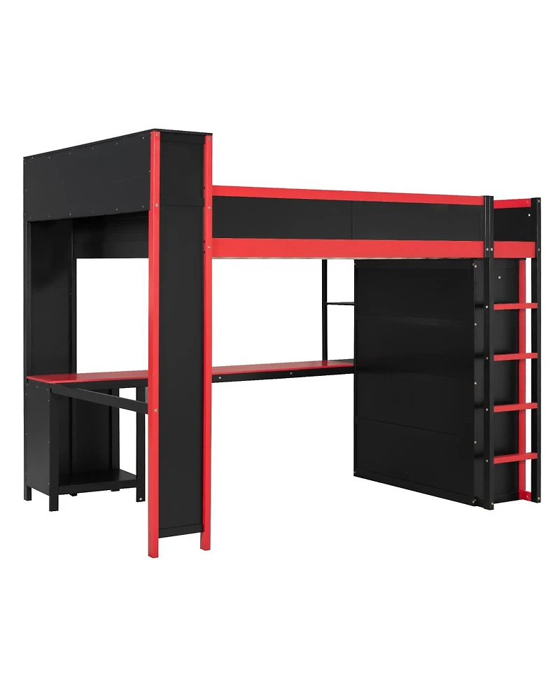 Streamdale Furniture Wooden Queen Loft Bed with Wardrobe Desk and Storage