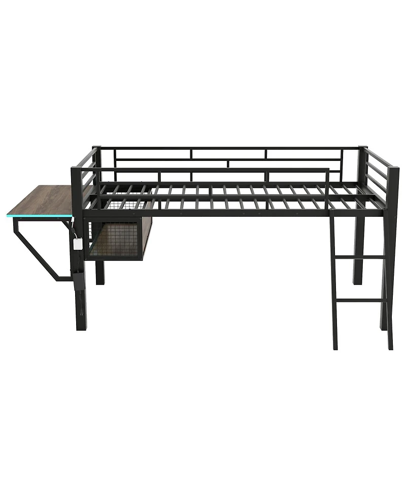 Streamdale Furniture Gaming mid loft bed with desk Led Twin
