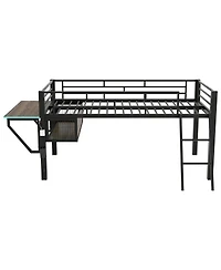 Streamdale Furniture Gaming mid loft bed with desk Led Twin