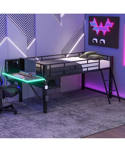 Streamdale Furniture Gaming mid loft bed with desk Led Twin