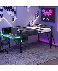 Streamdale Furniture Gaming mid loft bed with desk Led Twin