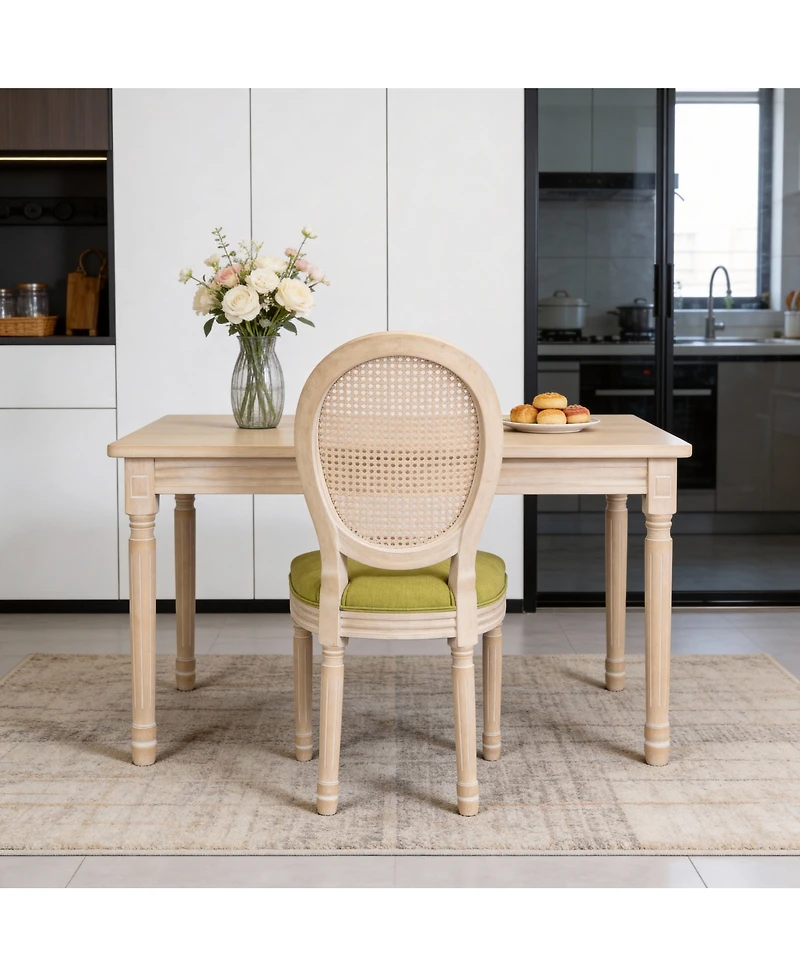 Streamdale Furniture French Country Upholstered Rattan Round Back Dining Chairs Set of 2