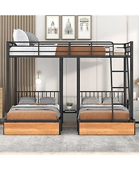 Streamdale Furniture Full Over Twin and Twin Metal Triple Bunk Bed with Drawers