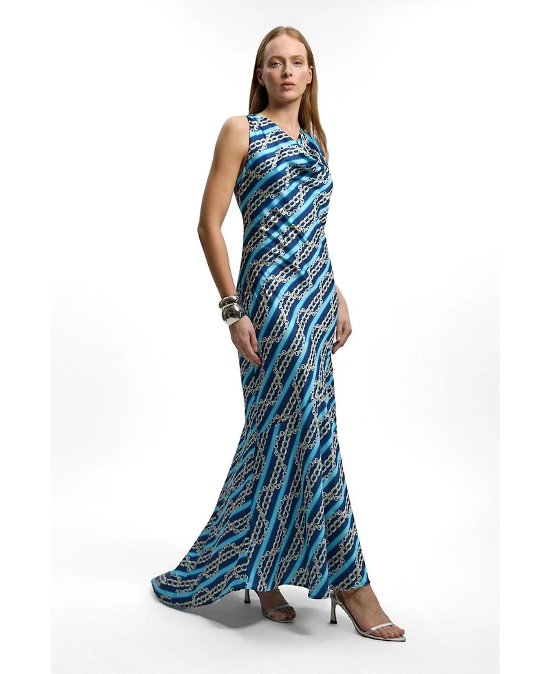 Karen Millen Women's Chain Print Cowl Neck Maxi Dress