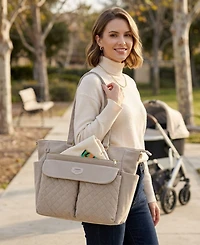 Sunveno Corduroy Quilted Diaper Bag Tote with Changing Pad