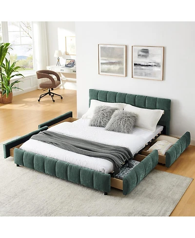 Streamdale Furniture Upholstered Chenille Bed Frame with Storage Drawer