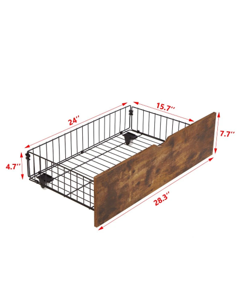 Streamdale Furniture Metal Platform Bed Frame with Wooden Headboard Usb and 2 Drawers