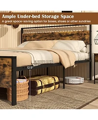 Sugift Queen Size Metal Bed Frame Industrial Platform Bed with Wooden Headboard
